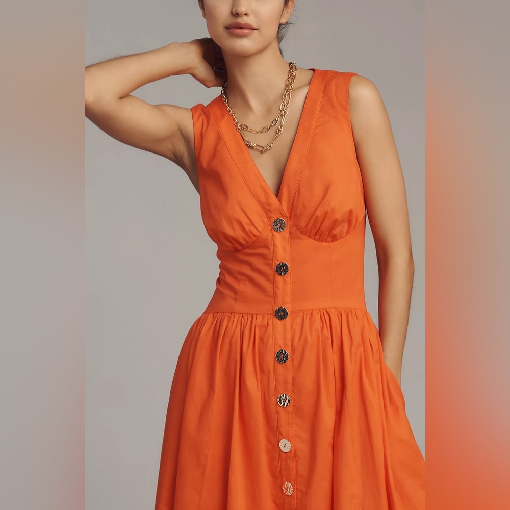 Anthropologie size 2 Hutch Indy Sleeveless V-Neck Button-Front Midi Dress - Picture 2 of 8